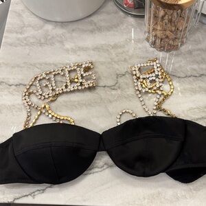 BNWOT GCDS Elegant Black and Gold Women's  Crystal bra top sz III (not large)
